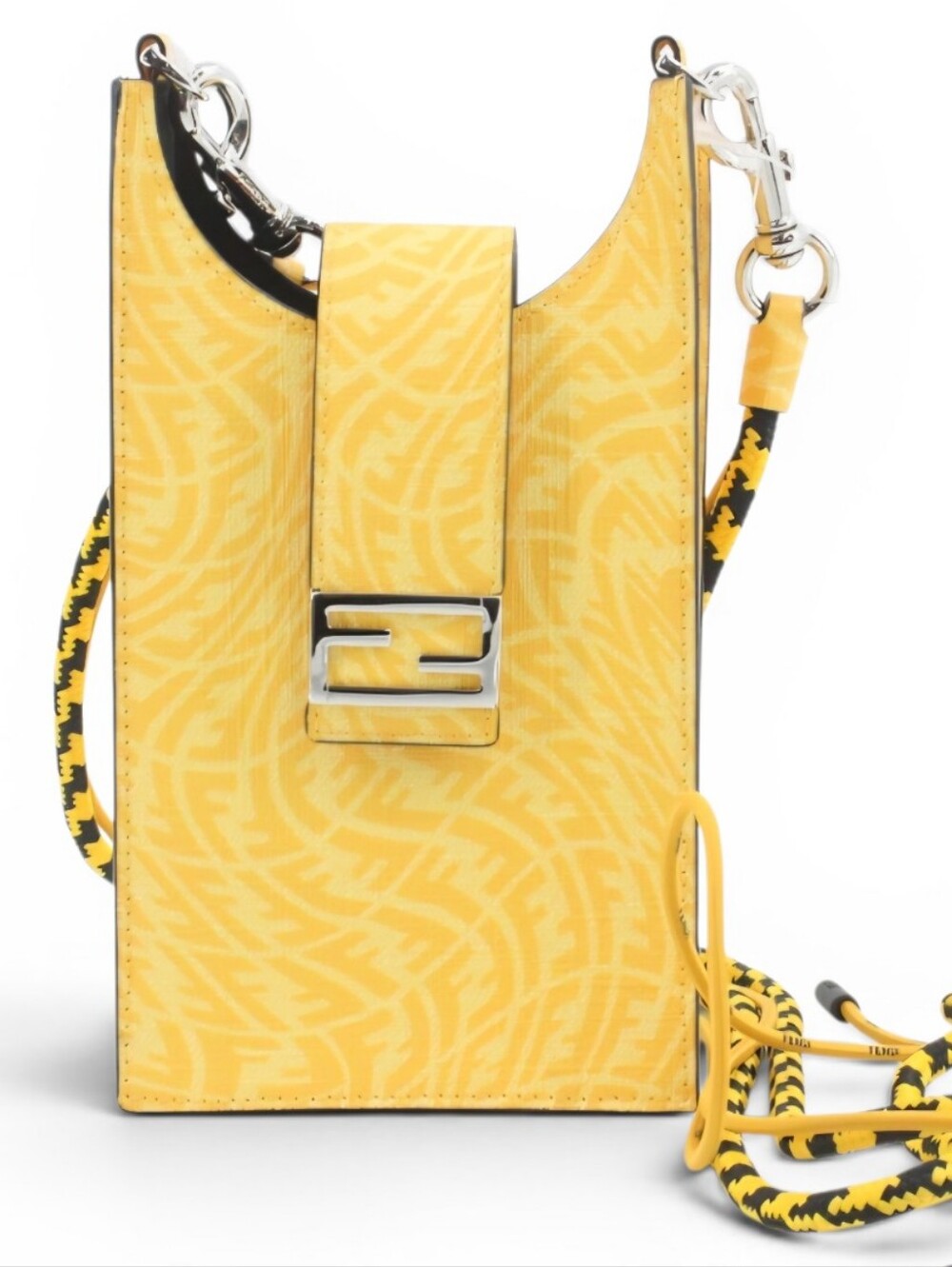 Fendi Zucca Yellow Vertical Mini Crossbody Bag with Braided Strap